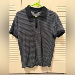 Express Men's Black and Gray Geometric Zip Polo